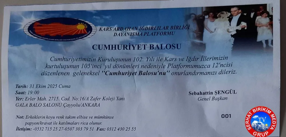 Kars-Ardahan-Iğdır (KAI-BİR Sebahattin Şengül Platformu Genel Başkanı 12. Cumhuriyet Balosu Coşkuyla Kutladık.